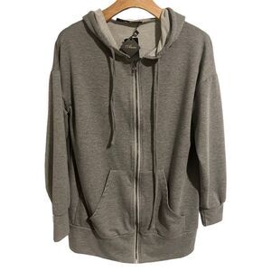 Auxo Collection Womens Hoodie Sweatshirt Full Zip Gray Drawstrings Pockets Small
